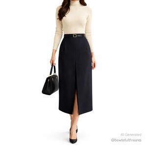 Yarell Size 10 Vintage Navy Wool Blend Midi Skirt Office Classic